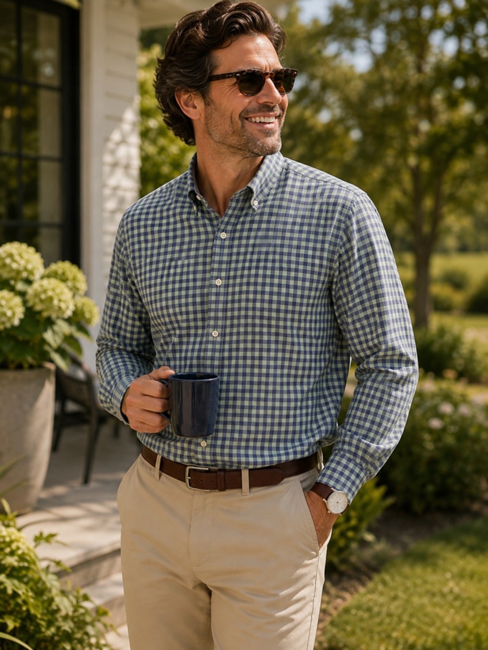 Donald Ross Button Down Shirt Mens XL Blue Seafoam Gingham Performance Golf